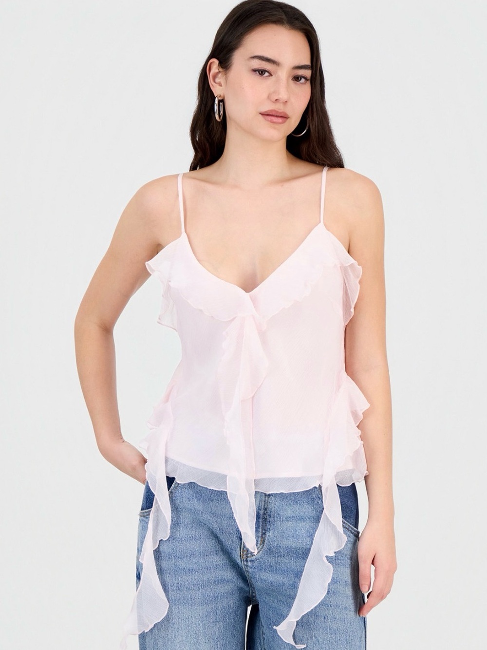 Bar III Women's Pink Cascade Ruffle Tank